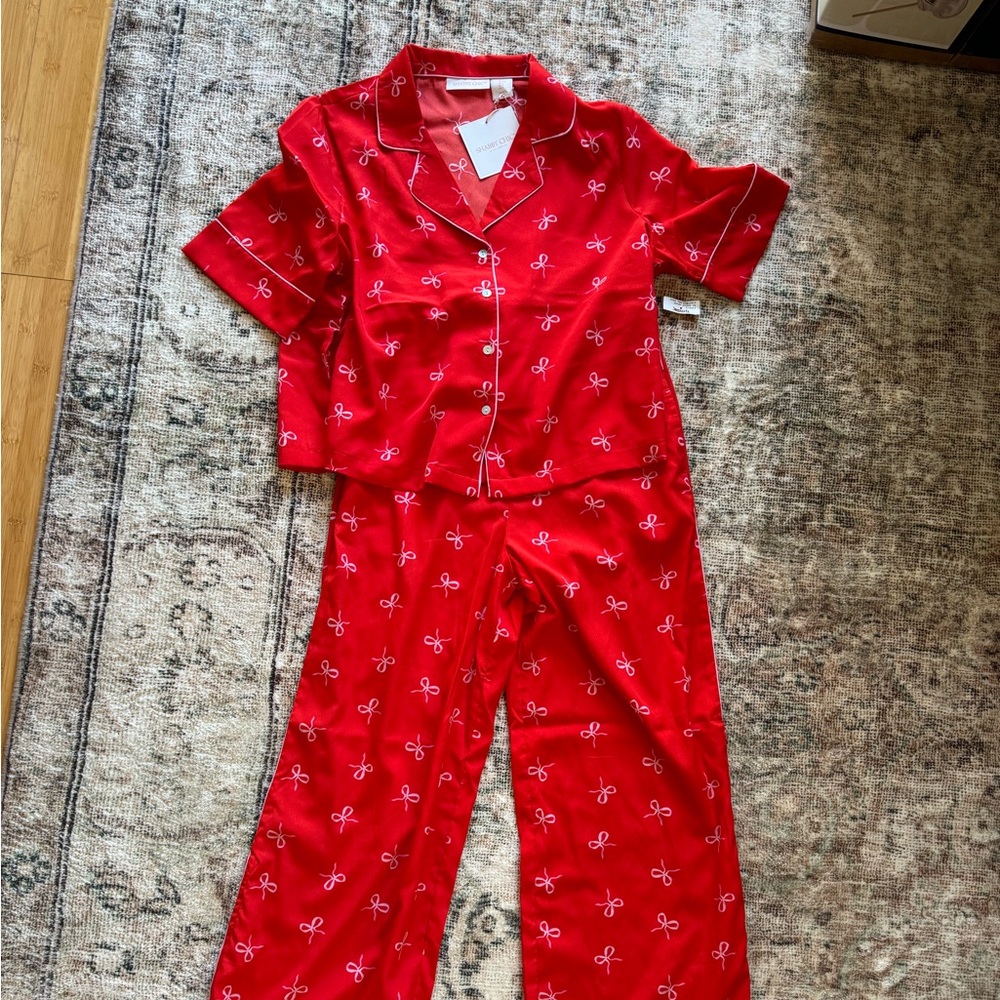 NWT Shabby Chic Christmas valentines red pink bow pajama set S